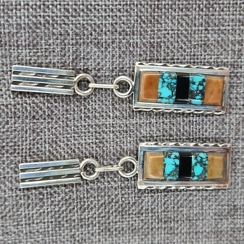 Beautiful Vintage Native American Zuni Handmade Inlaid Earrings 💙🤎